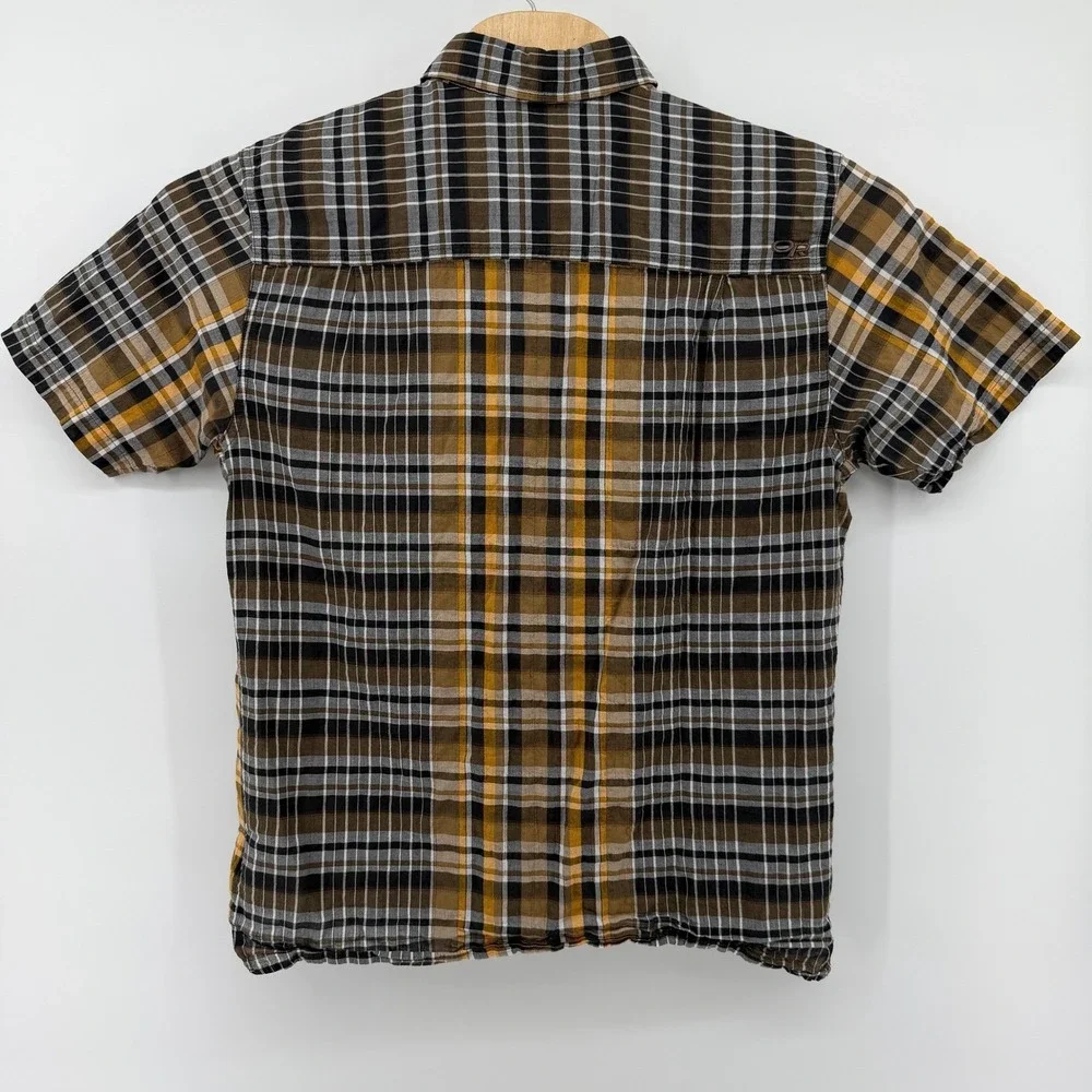 Outdoor‎ Research Plaid Shirt Mens Large Brown Yellow Short Sleeve Button Down